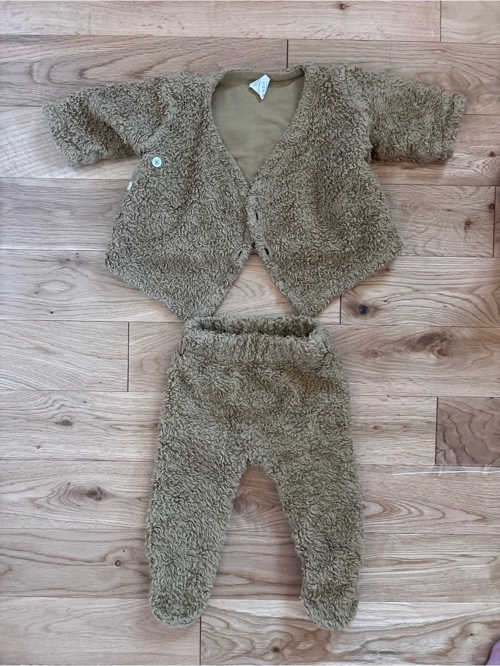 Kate Quinn Organic Cotton Teddy Sherpa 2 Piece Set 0-3 Months Brown Footed Pants